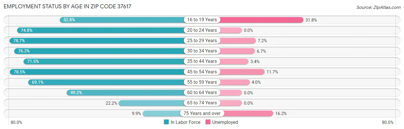 Employment Status by Age in Zip Code 37617