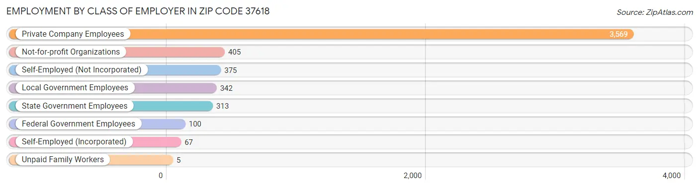 Employment by Class of Employer in Zip Code 37618