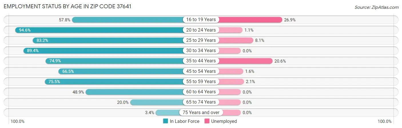 Employment Status by Age in Zip Code 37641