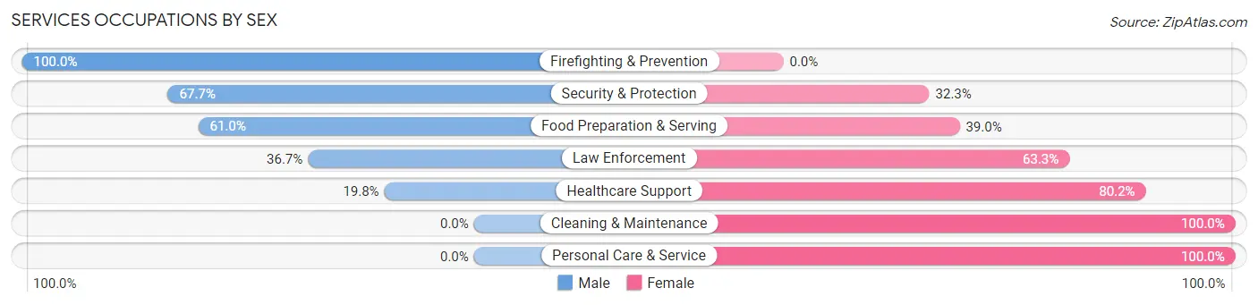 Services Occupations by Sex in Zip Code 37642