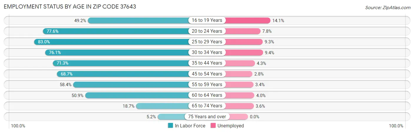 Employment Status by Age in Zip Code 37643