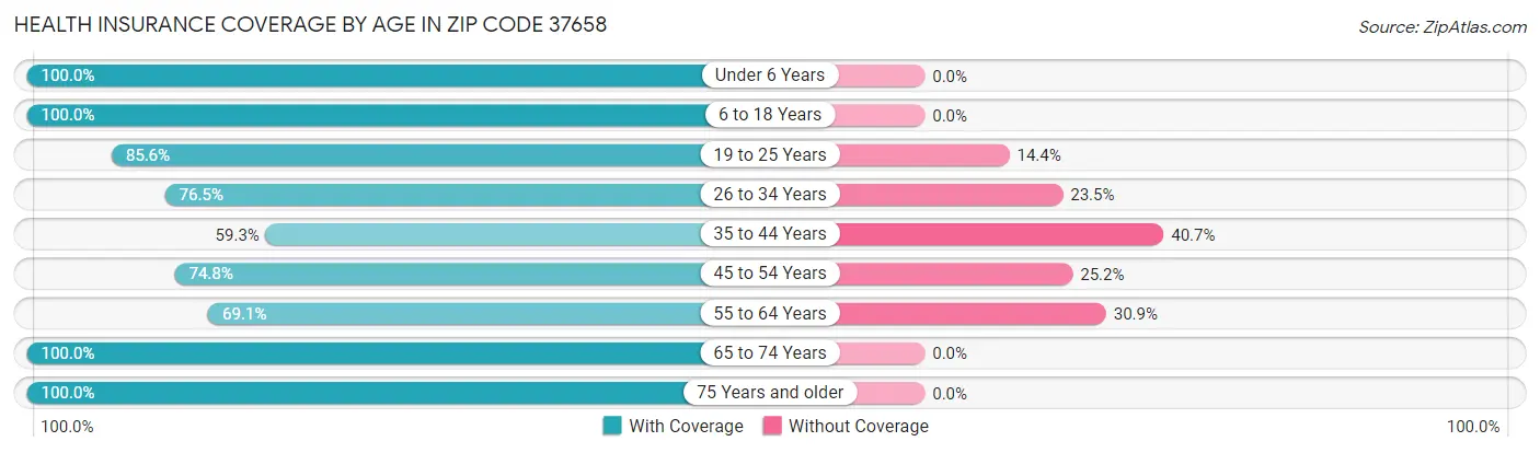 Health Insurance Coverage by Age in Zip Code 37658
