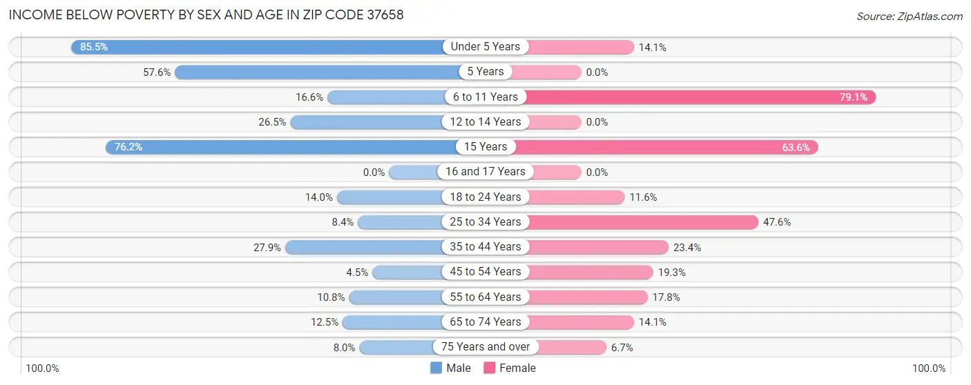 Income Below Poverty by Sex and Age in Zip Code 37658