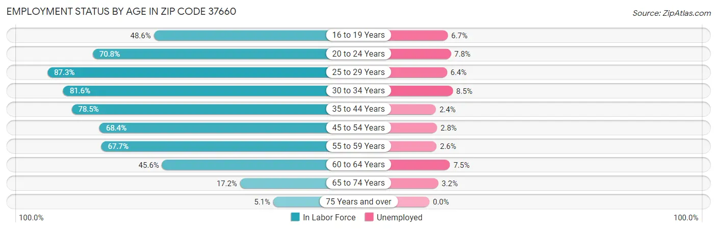 Employment Status by Age in Zip Code 37660