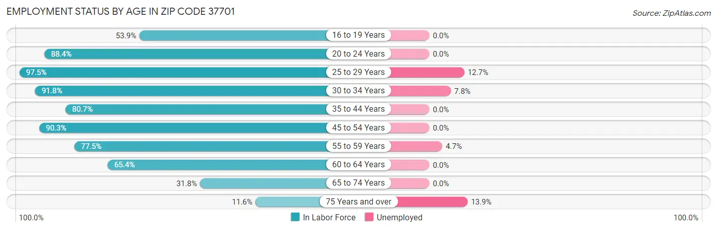 Employment Status by Age in Zip Code 37701