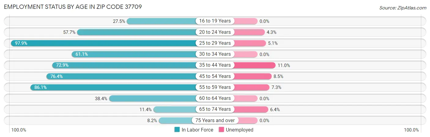 Employment Status by Age in Zip Code 37709