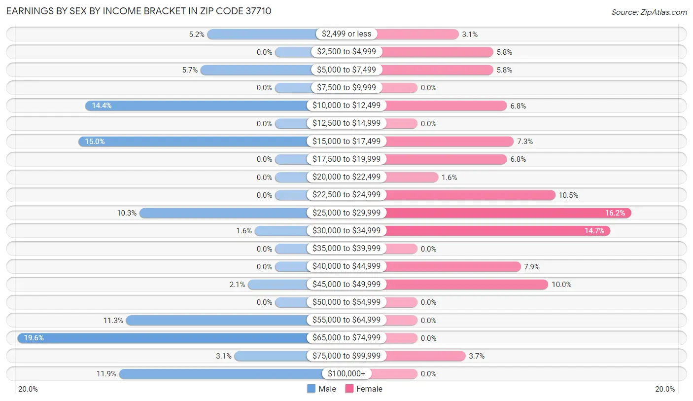 Earnings by Sex by Income Bracket in Zip Code 37710