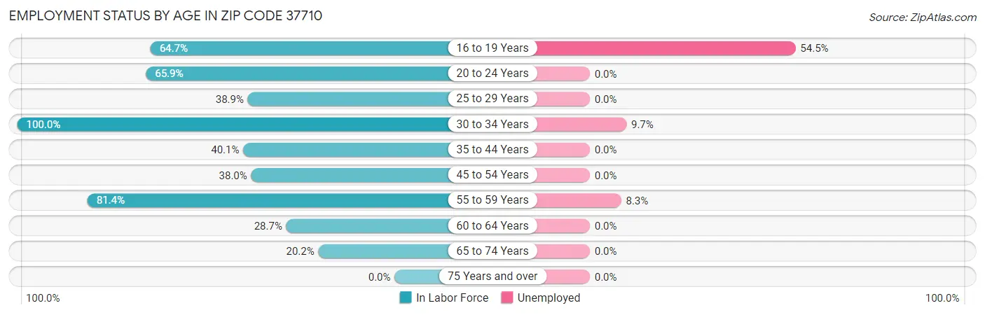 Employment Status by Age in Zip Code 37710