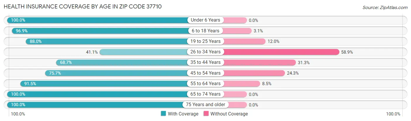 Health Insurance Coverage by Age in Zip Code 37710