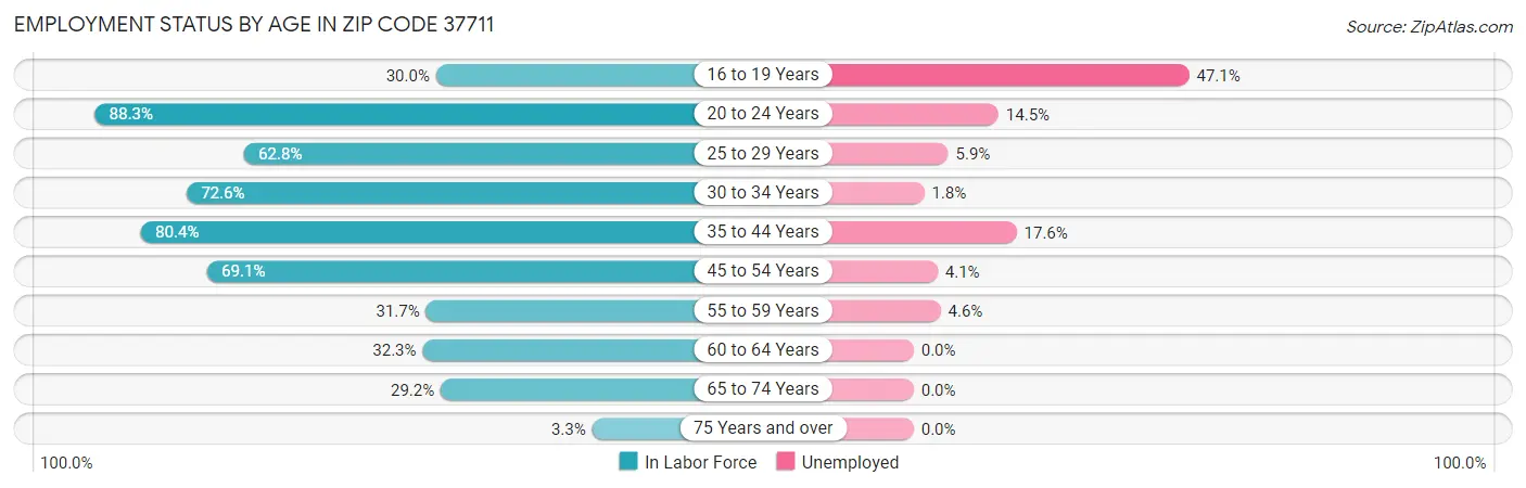 Employment Status by Age in Zip Code 37711