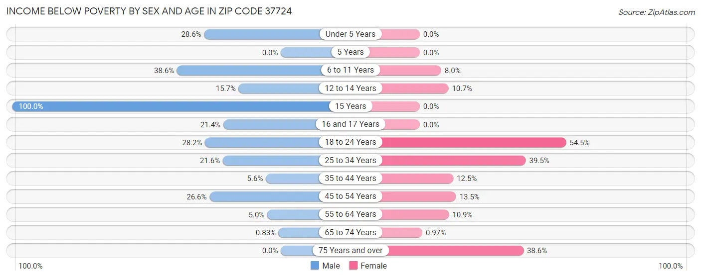 Income Below Poverty by Sex and Age in Zip Code 37724