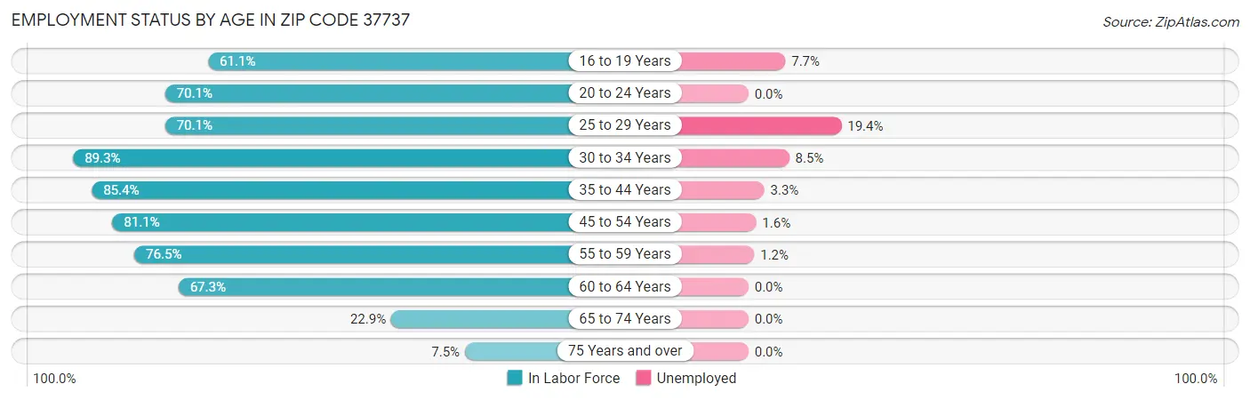 Employment Status by Age in Zip Code 37737