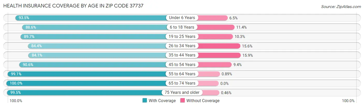 Health Insurance Coverage by Age in Zip Code 37737
