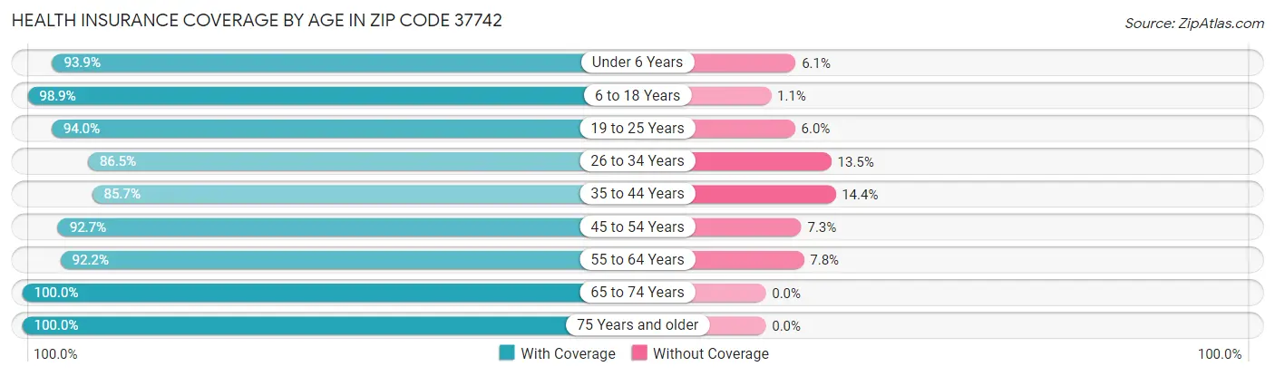 Health Insurance Coverage by Age in Zip Code 37742