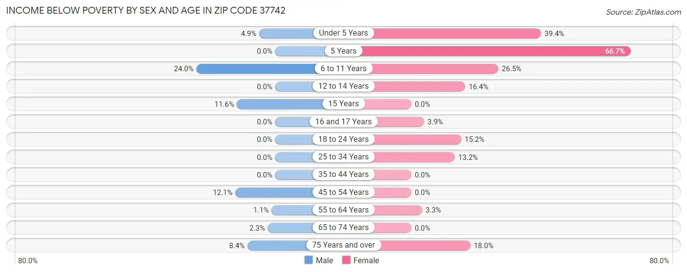 Income Below Poverty by Sex and Age in Zip Code 37742