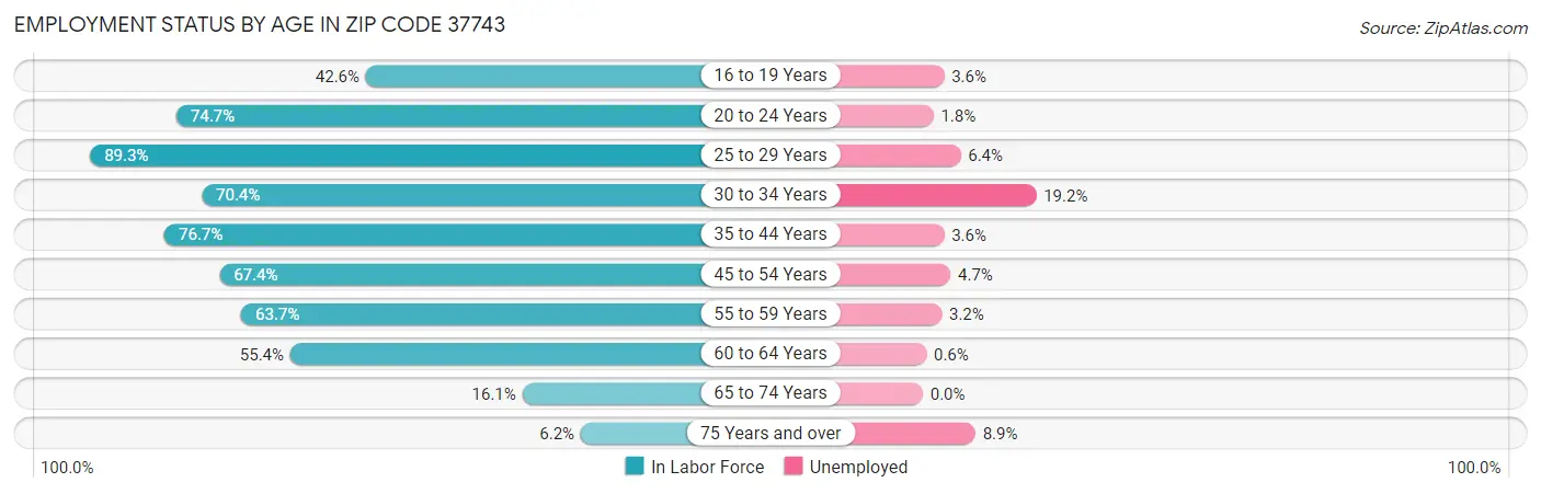 Employment Status by Age in Zip Code 37743