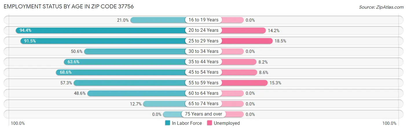 Employment Status by Age in Zip Code 37756