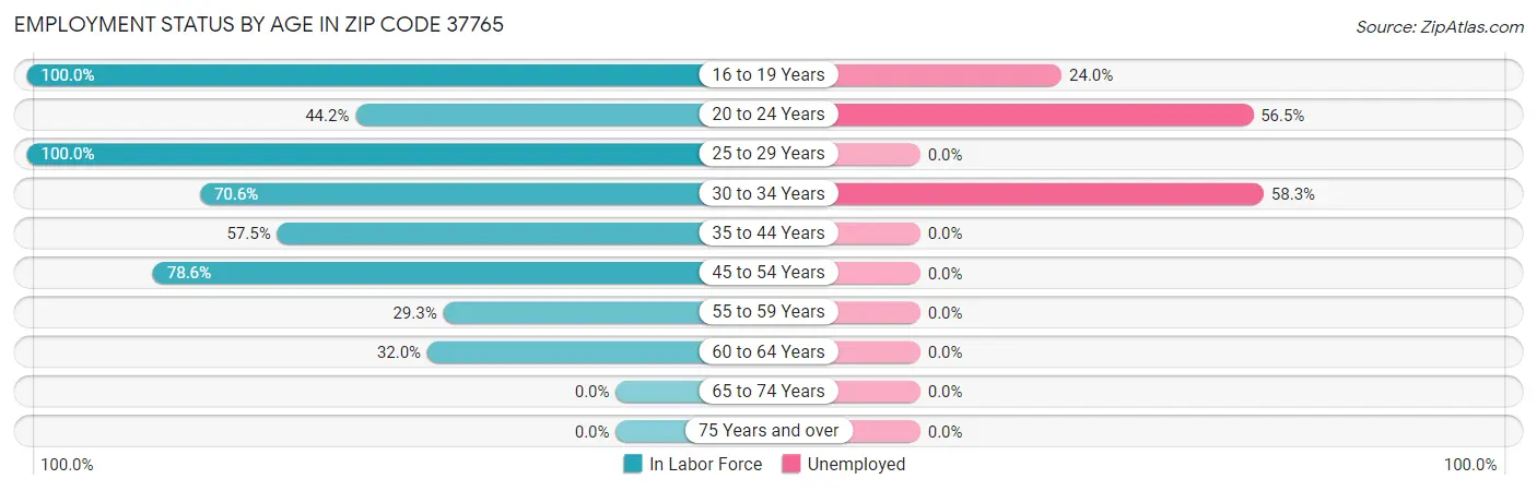 Employment Status by Age in Zip Code 37765