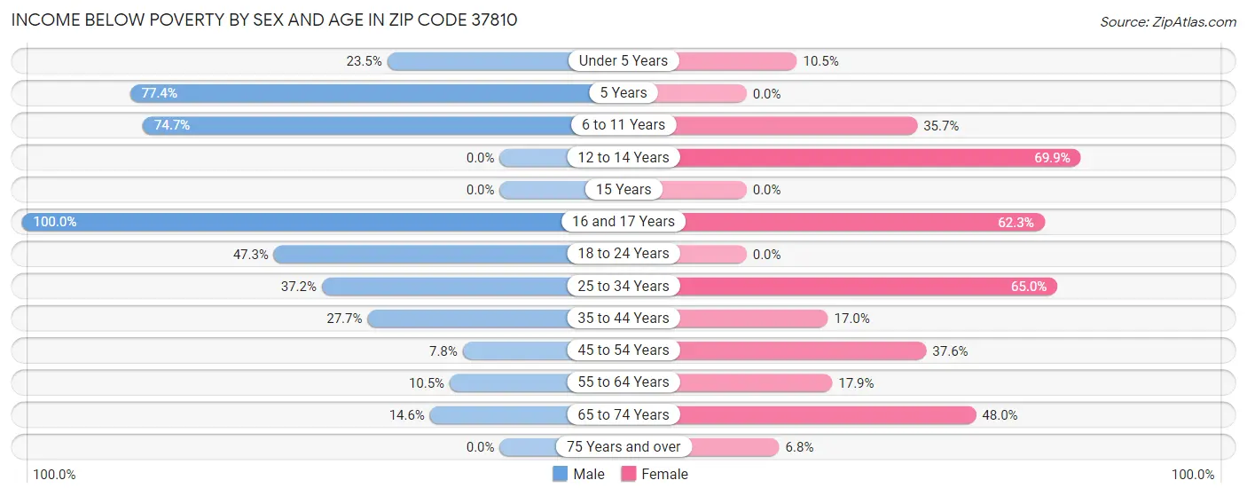 Income Below Poverty by Sex and Age in Zip Code 37810