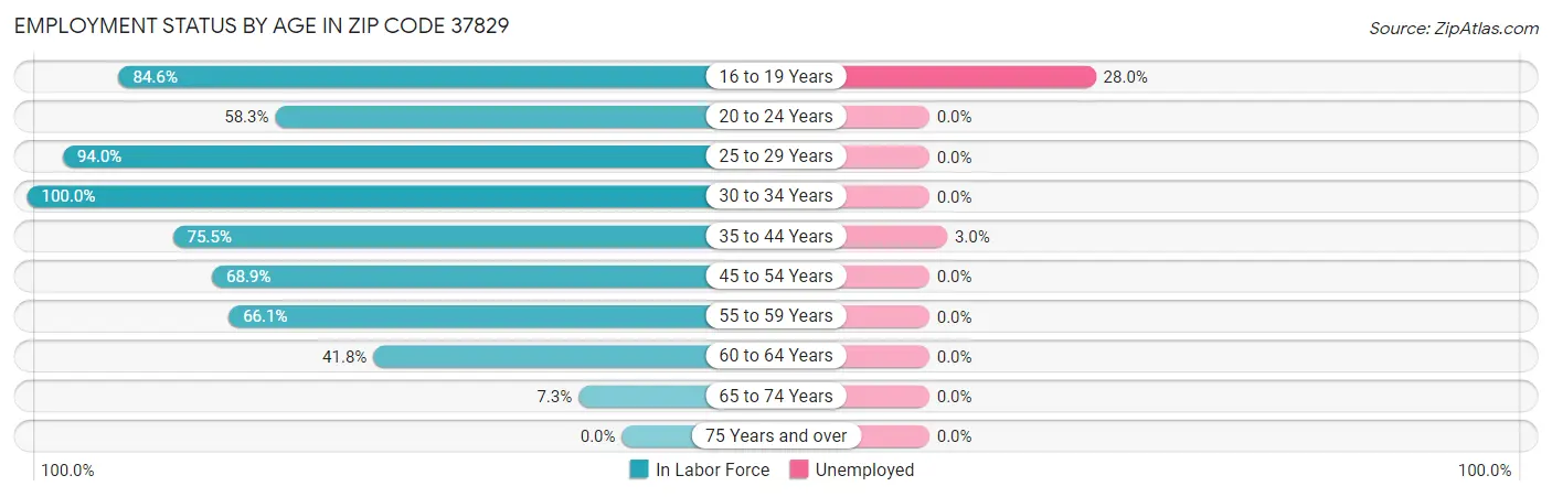 Employment Status by Age in Zip Code 37829