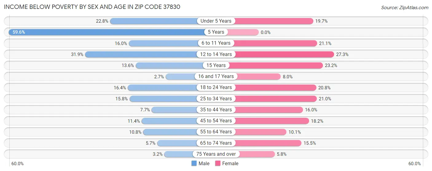 Income Below Poverty by Sex and Age in Zip Code 37830