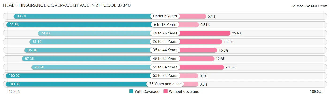Health Insurance Coverage by Age in Zip Code 37840
