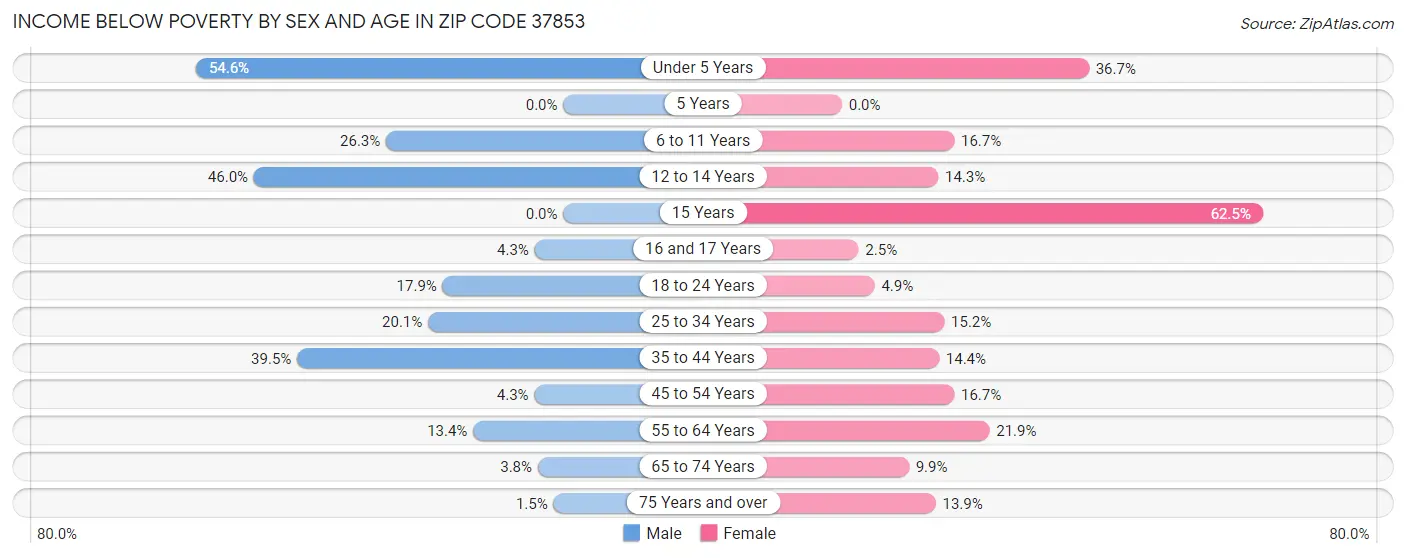 Income Below Poverty by Sex and Age in Zip Code 37853