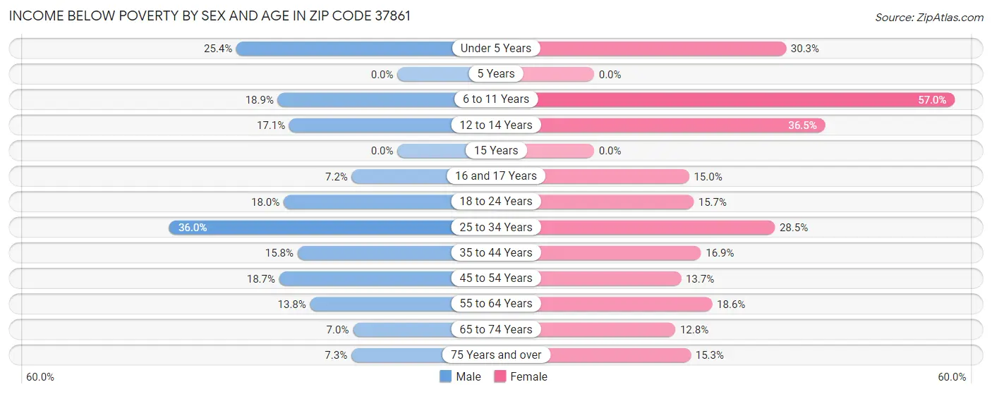 Income Below Poverty by Sex and Age in Zip Code 37861