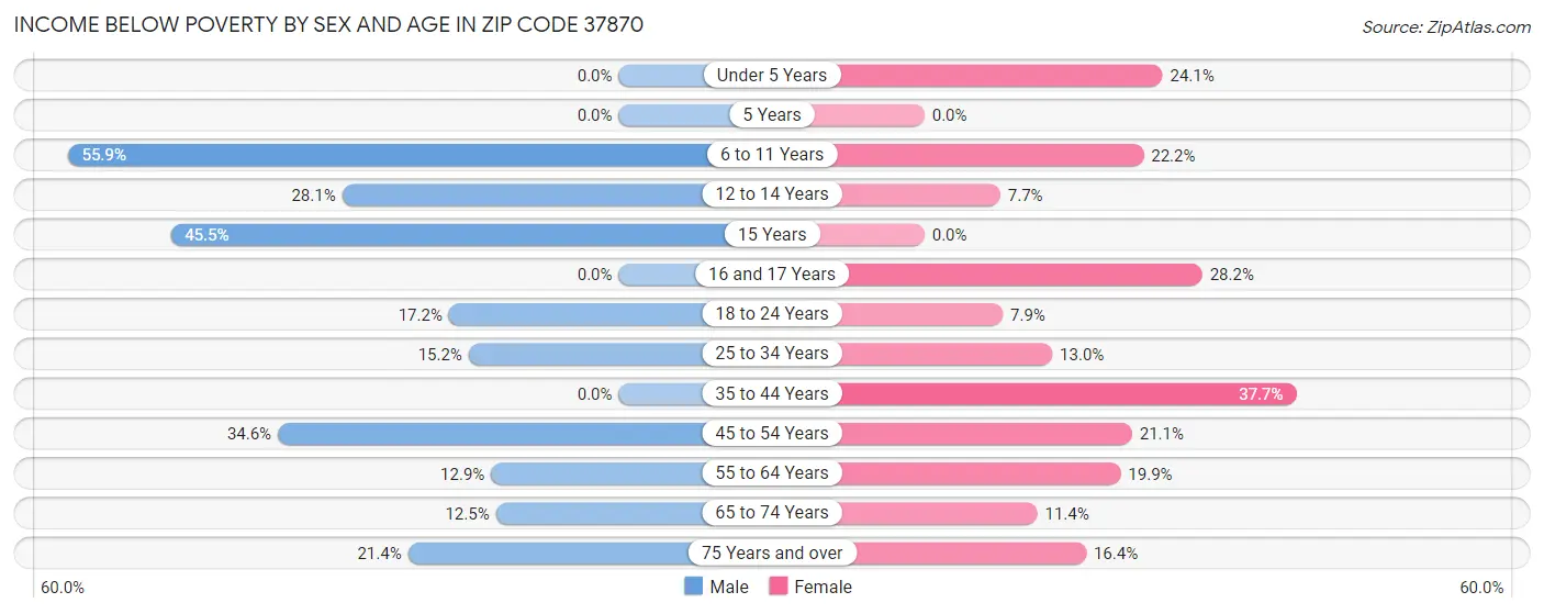 Income Below Poverty by Sex and Age in Zip Code 37870