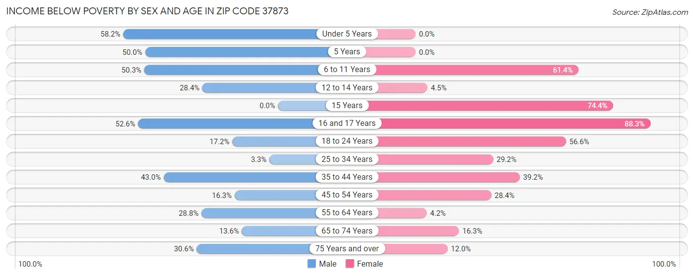 Income Below Poverty by Sex and Age in Zip Code 37873