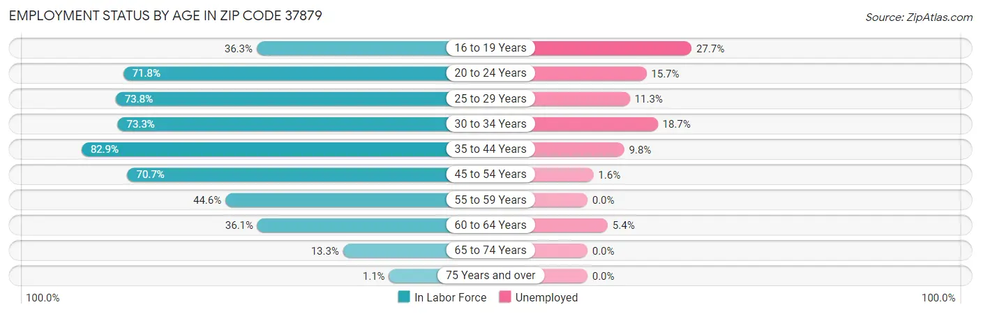 Employment Status by Age in Zip Code 37879