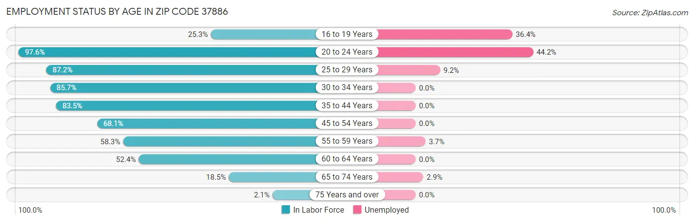 Employment Status by Age in Zip Code 37886