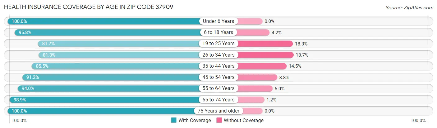 Health Insurance Coverage by Age in Zip Code 37909