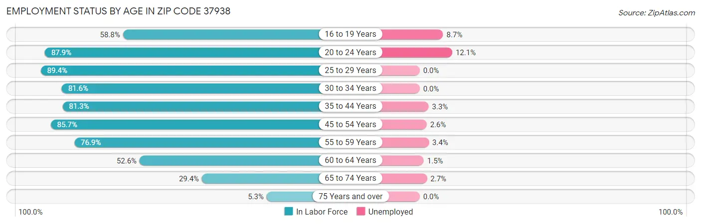 Employment Status by Age in Zip Code 37938