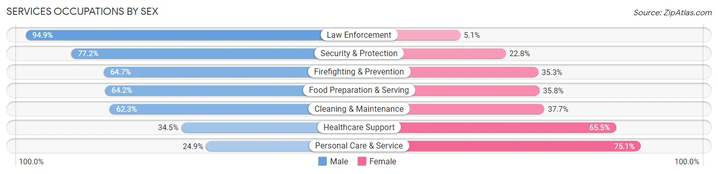 Services Occupations by Sex in Zip Code 38018