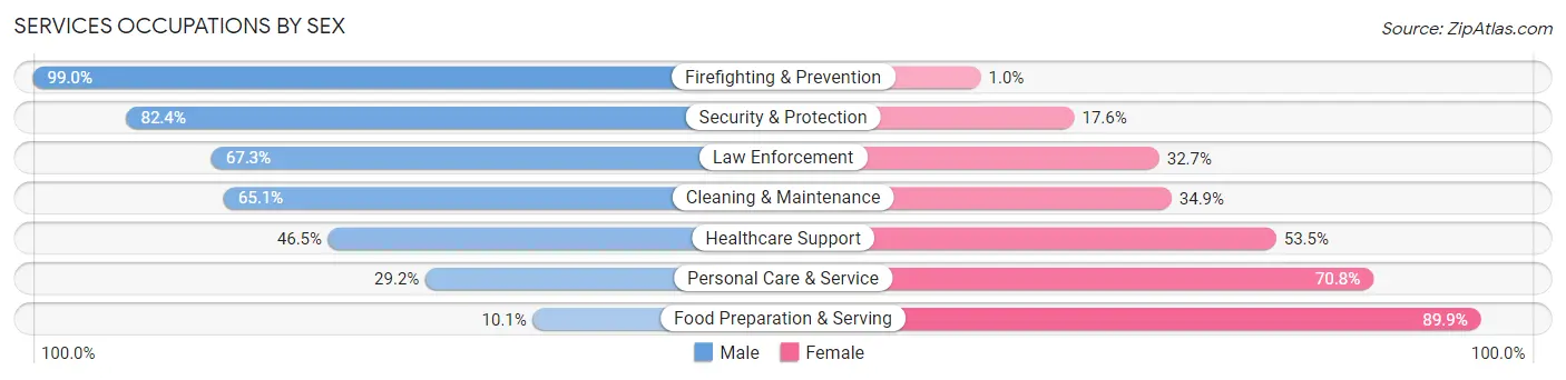 Services Occupations by Sex in Zip Code 38019