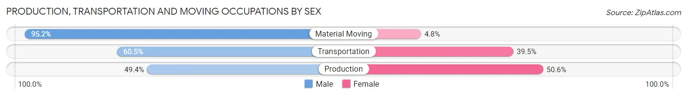 Production, Transportation and Moving Occupations by Sex in Zip Code 38028