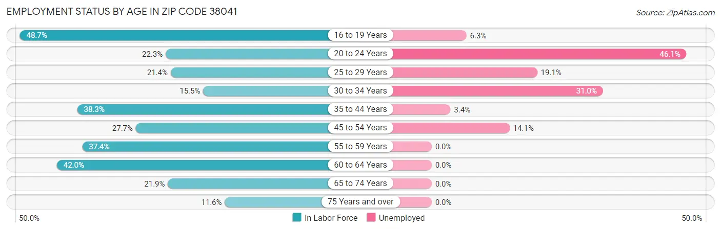 Employment Status by Age in Zip Code 38041