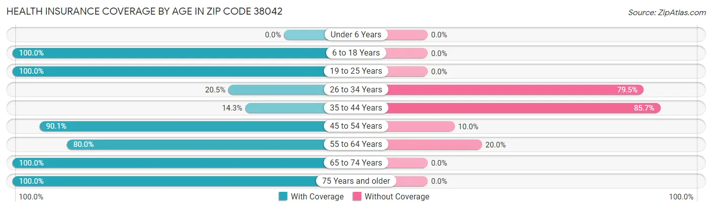 Health Insurance Coverage by Age in Zip Code 38042