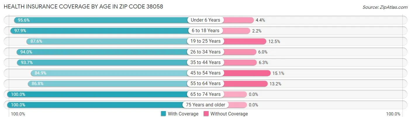 Health Insurance Coverage by Age in Zip Code 38058