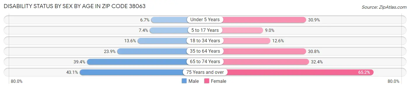 Disability Status by Sex by Age in Zip Code 38063