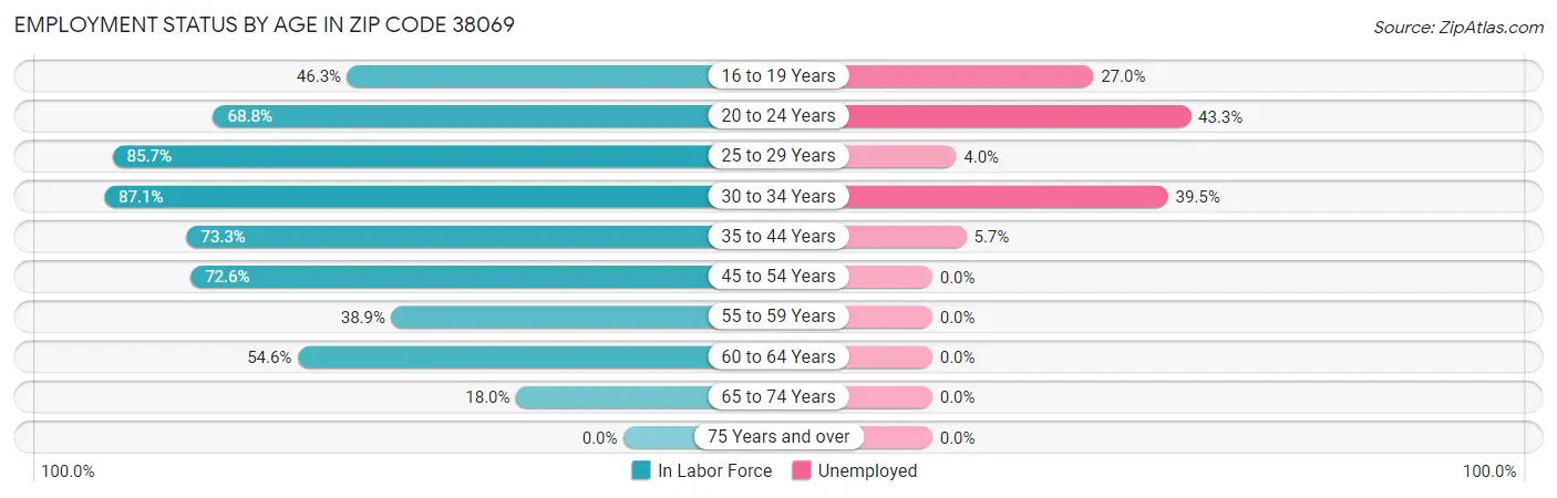 Employment Status by Age in Zip Code 38069