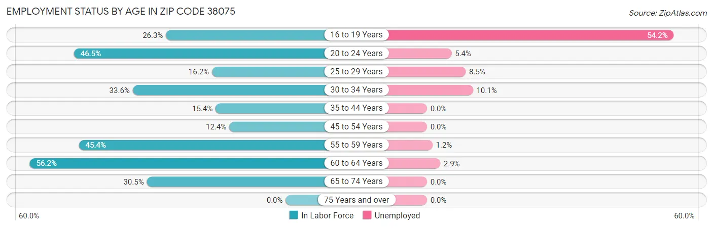 Employment Status by Age in Zip Code 38075