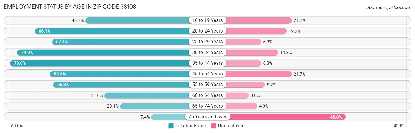 Employment Status by Age in Zip Code 38108