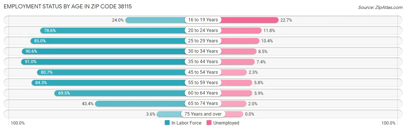 Employment Status by Age in Zip Code 38115