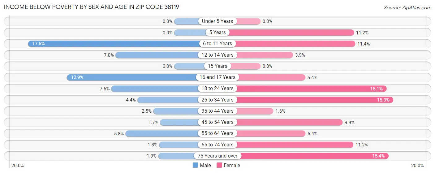 Income Below Poverty by Sex and Age in Zip Code 38119