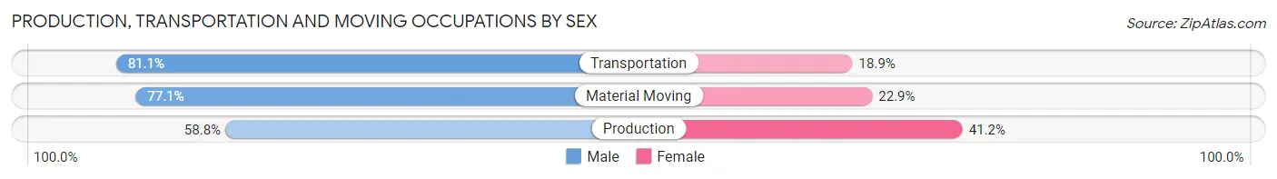 Production, Transportation and Moving Occupations by Sex in Zip Code 38125