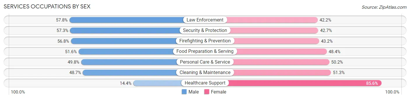 Services Occupations by Sex in Zip Code 38128