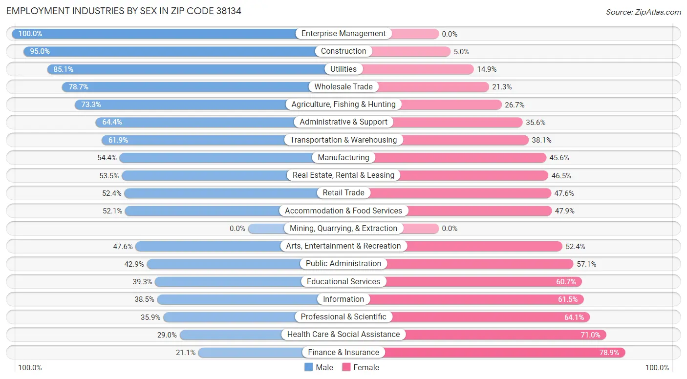 Employment Industries by Sex in Zip Code 38134