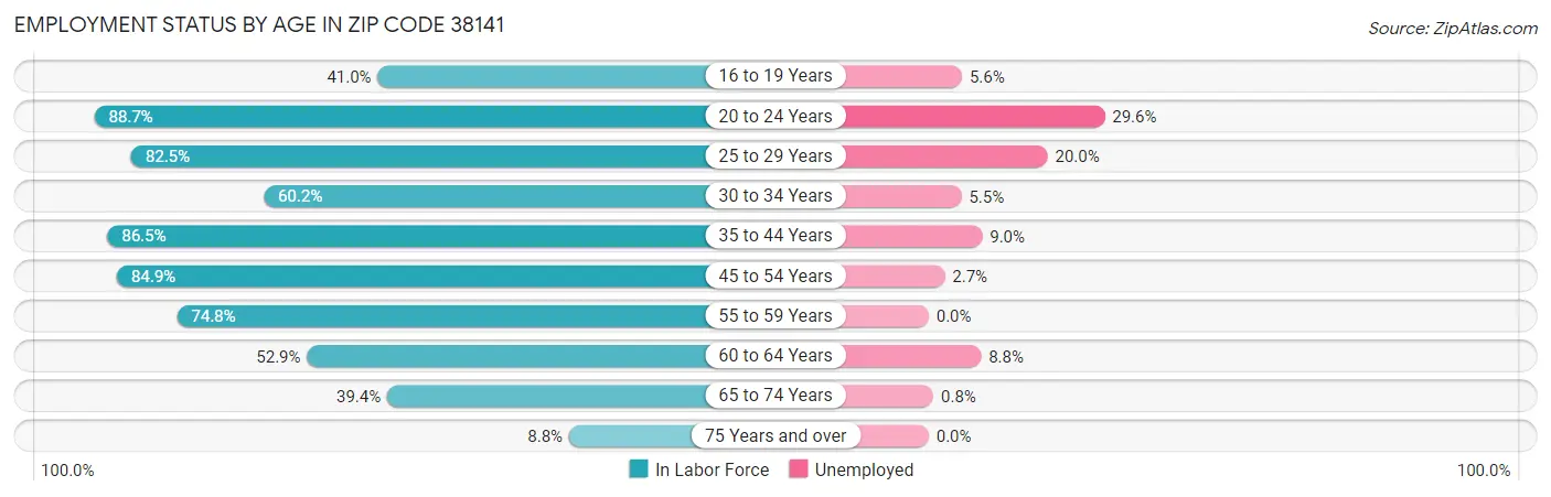 Employment Status by Age in Zip Code 38141